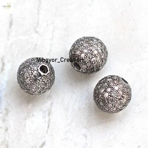 Pave Diamond Ball Beads 925 Solid Silver Rondelle Finding Jewellery Accessories - Picture 1 of 1