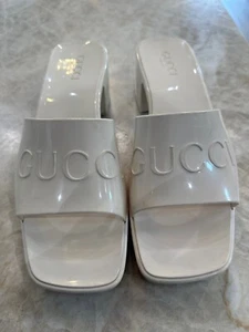 WORN ONCE Gucci Women's Rubber Sandals, White, Size EU 40 US 9.5 MINT - Picture 1 of 10