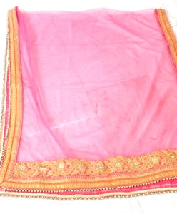 Dupatta indian chunni Pink Net fabric work party wear wedding stole scarf - Picture 1 of 11
