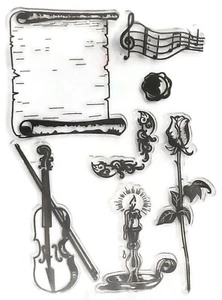 VINTAGE MUSIC Clear 7pc Stamp Set - Scrapbooking Stamping Card Making Craft SALE - Picture 1 of 1