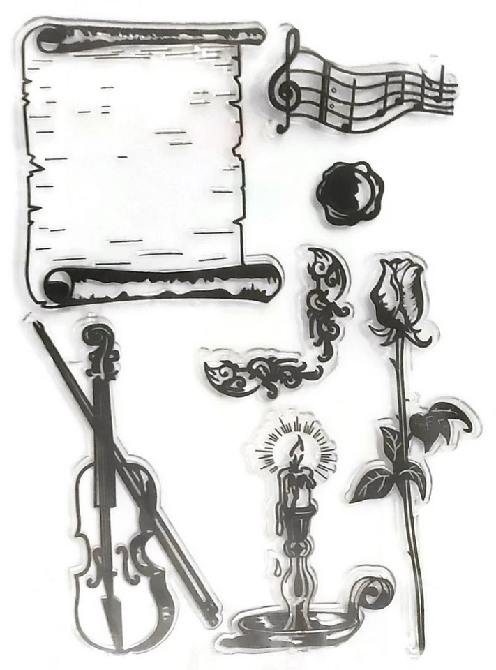 Juego de estampillas transparentes de 7 piezas de MÚSICA VINTAGE - Álbum de recortes estampado fabricación de tarjetas artesanía OFERTA Foto 1 de 1