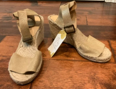 J. Tacones de cuña alpargata con tiras doradas brillantes Crew, talla 9 (EE. UU.) - Imagen 1 de 4