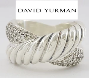 David Yurman 925 Sterling Silver 0.6 ct Diamond Crossover X Band / Ring 12 mm - Picture 1 of 10