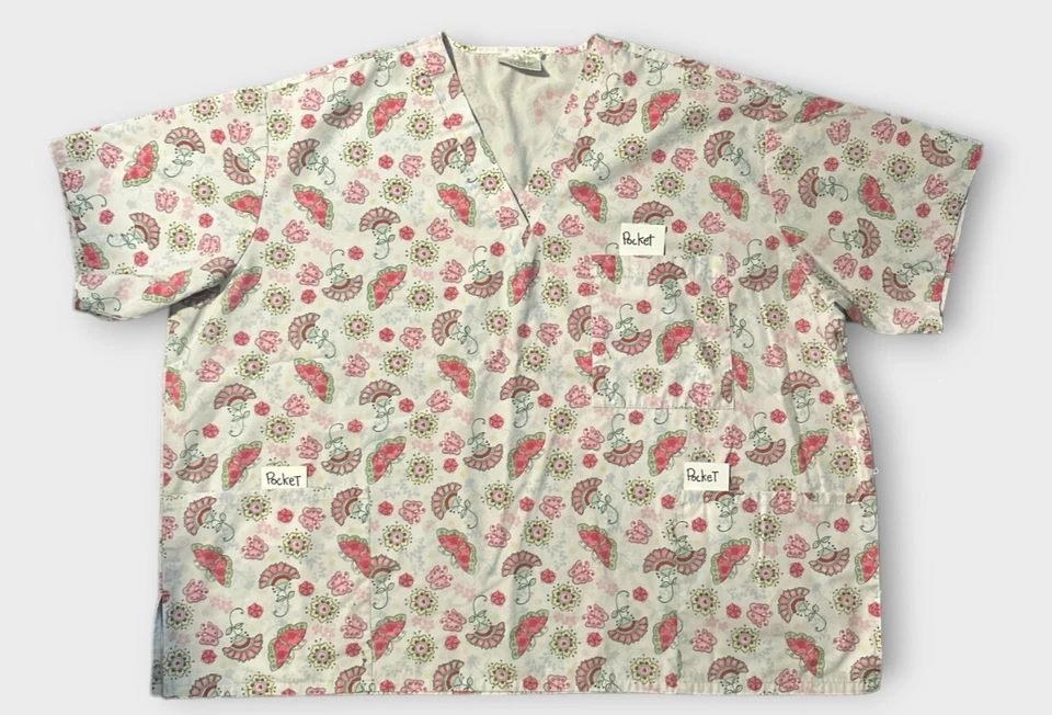 ADAR Womens Scrub 4XL Uniforms Colorful Spring Flowers Butterflies Medical Prof - Image 1 of 4