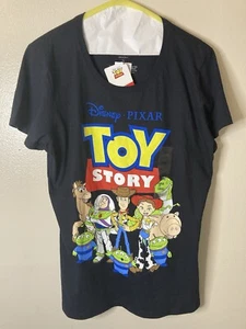 Walt Disney Pixar TOY STORY T-Shirt Women's Large Black Buzz T-Rex Woody - Picture 1 of 10