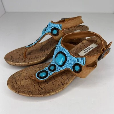 Sandalias de cuña Simply Vera Vera Wang 112913 azul con cuentas talla 7,5 Foto 1 de 4