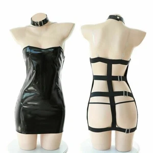 Sexy Women PU Leather Dress Chain Bandage Backless Erotic Lingerie Cosplay - Picture 1 of 11