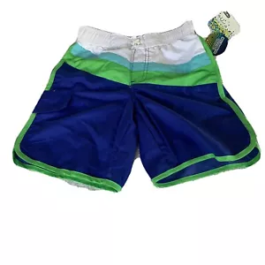 Swimming Trunks Boy Size 4 Blue Green White Water Shorts Bathing Suit NWT UV Pro - Picture 1 of 10