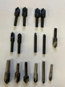 15 HS COUNTERSINKS w/ DIFFERING FLUTE ARANGEMENTS - 1/4" to 1/2" - Picture 1 of 2