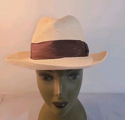 STETSON Retro Panamá Fedora Sombrero Paja Natural 58 7 1/4 Foto 1 de 4