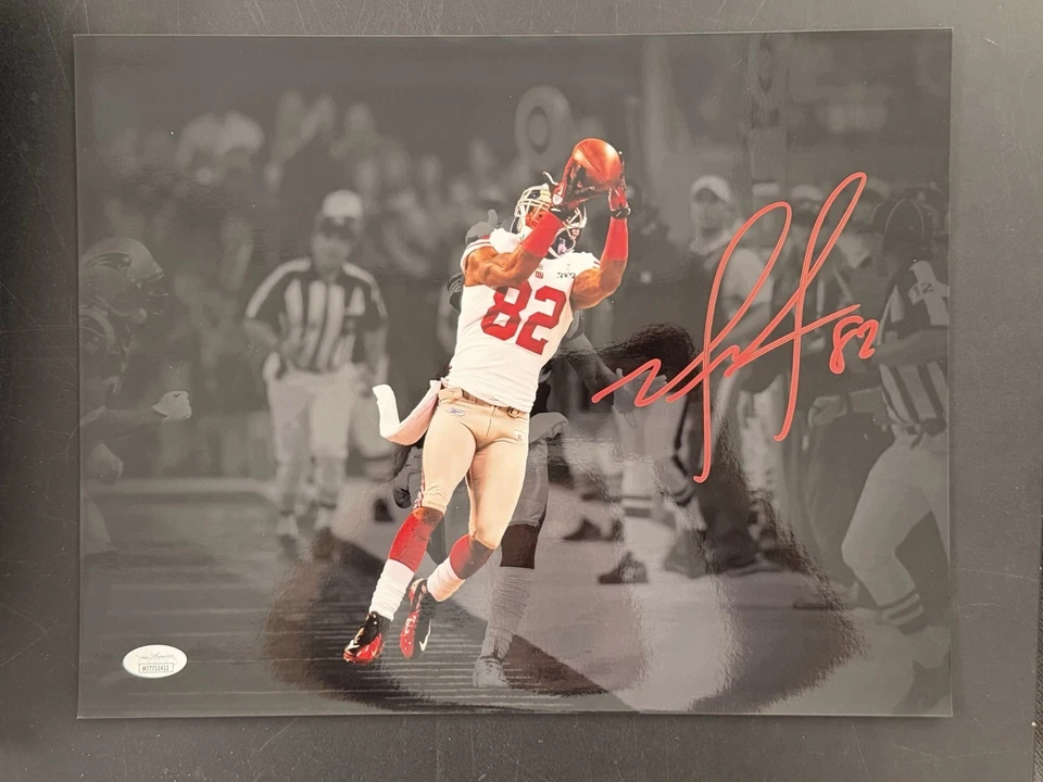 Mario Manningham Spotlight 11x14 Foto Gigantes SB XLVI Captura Firmada Rojo Certificado de Autenticidad JSA Foto 1 de 1