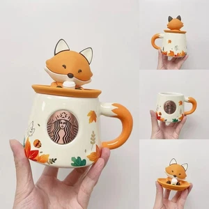 Starbucks Autumn Forest Maple Leaf Cute Fox Keramiktasse mit Fuchsdeckel 11 oz Becher - Bild 1 von 11
