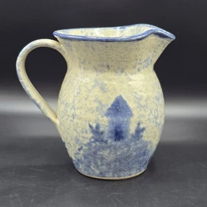Little Mountain Pottery Handmade Stoneware Pitcher Cobalt Blue Spongeware 7.75" - Picture 1 of 10