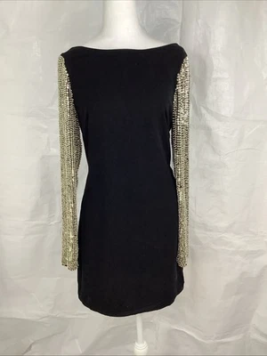 NUEVO Vestido Parker Sin Espalda Negro Mini Vestido Mangas Lentejuelas $330 Foto 1 de 4