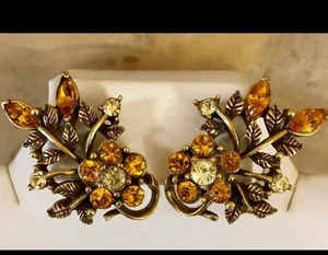 PENDIENTES FLORALES VINTAGE AÑOS 50 FIRMADOS CORO CITRINO Y TOPACIO PEDRERÍA... - Imagen 1 de 10