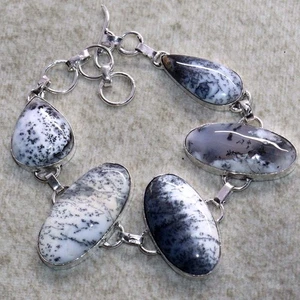 Dendritic Opal 925 Silver Plated Gemstone Handmade Bracelet 8.5" Jewelry GW - Picture 1 of 3