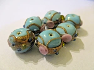 12 Turquoise Blue 15 x12 mm Wedding Cake  Lampwork  Glass Beads   VN36 - Picture 1 of 4