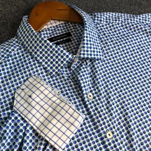 Bugatchi Shirt Mens Extra Large Blue Performance Button Polka Dot Contrast Cuff - Picture 1 of 11