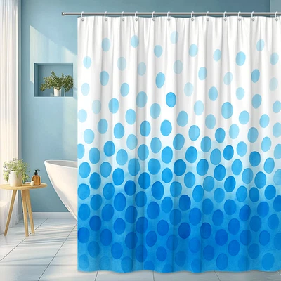 蓝色波点浴帘-浴室装饰防水面料 — 第 1/4 张图片