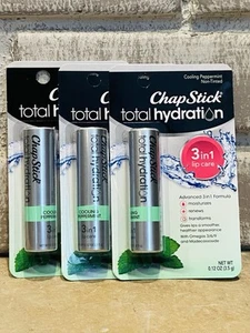 Chapstick Total Hydration Cooling Peppermint Lip Care Balm Oil Non Tinted 3 Pack - Picture 1 of 7