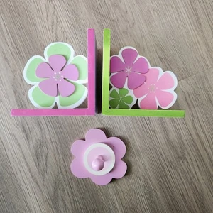 Flower Bookend And Hook Lot Of 3 Kids Girls Room Decor Floral Accent Shabby Chic - Picture 1 of 11
