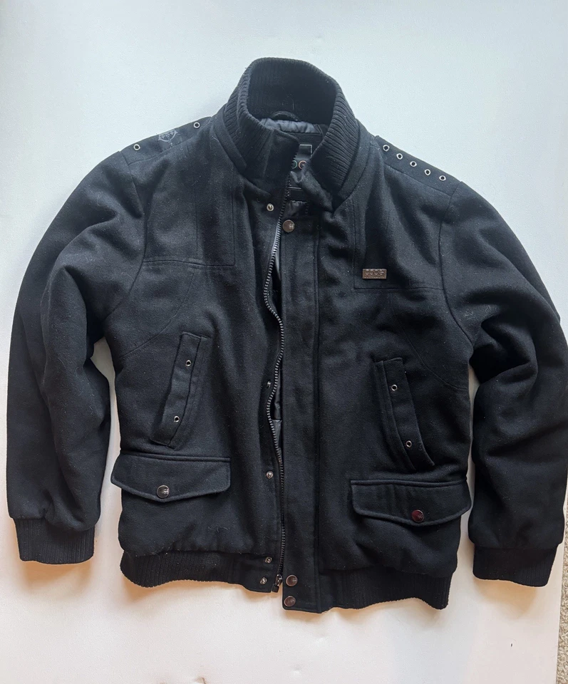 Coogi Coat Mens XL Black Wool Blend Zip Snap Winter Jacket Bomber Baggy Street - Image 1 of 4