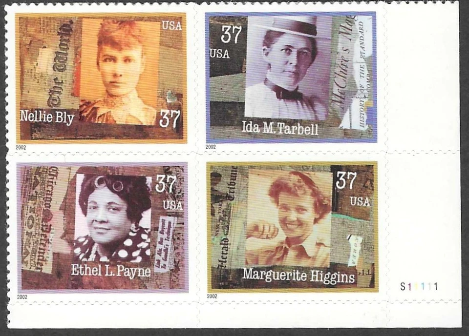 SCOTT#: 3665-3668 - WOMEN IN JOURNALISM 37¢ 2002 PERF 11 X 10½ SDC PLATE BLOCK - Image 1 of 1