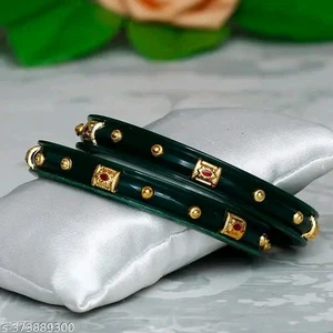 Green Wedding Look Bangles Indian Style For Women Mahandi Look Bangles (2Pcs) - Picture 1 of 3