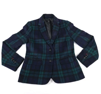 Talbots Feminino Petites 6 Blazer Mescla de Lã Verde Marinho Xadrez Preto Relógio Tartan - Imagem 1 de 4