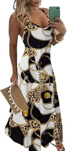 Neu Damen Maxikleid mit Kettengliedern Print Spaghettiträger XXL - Bild 1 von 3
