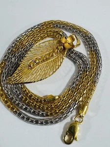 22K Solid 916 Real twotone Gold Leaf Flower Necklace 21”/21.5” Long 14.13g 3mm - Picture 1 of 24