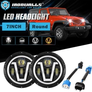 For Jeep Wrangler JK 2007-2018 Pair 7" LED Headlight Hi-Lo Beam DRL Turn Signal - Picture 1 of 12