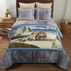 Donna Sharp Montana Morning Quilt TWIN 2-Pc Set Bear & Cubs Lodge Cabin Rustic  - Picture 1 of 6