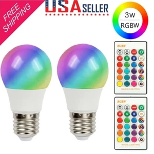 2Pack E26 E27 LED Light Bulb RGB 16 Color Changing 3W Magic Lamp Disco IR Remote - Picture 1 of 12