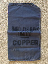 Vintage Barclays Bank Limited large copper cash bag Blue cotton
