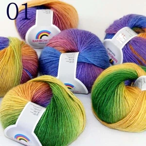 AIPYARN 6BallsX50gr Hand Shawls Rainbow Cashmere Wool Knitting Crochet Yarn 01 - Picture 1 of 14
