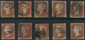 GB QV PENNY REDS BLACK Pl.5 DAMAGED SPACEFILLERS 10 stamps cv £1800 - Bild 1 von 2