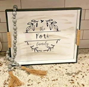 Personalized Farmhouse Serving Tray Handmade Tea Party Coffee Table Black White - Picture 1 of 6
