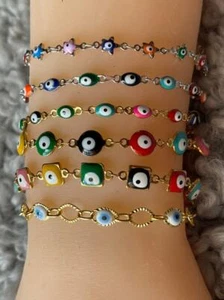 Bracciale Malocchio Cavigliera Collane Multicolore Protezione Occhi Turchi.Fatto a Mano - Foto 1 di 13