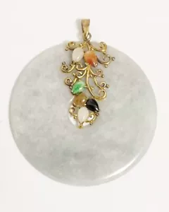 Vintage 14k Gold Bail with Multi Colors Jade Pendant - Picture 1 of 12