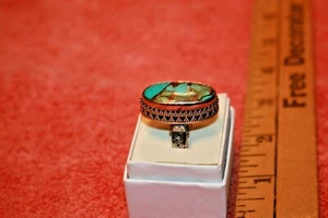 Vintage 925 Thick Sterling & Beautiful Chunky Turquoise Ring Great Design Size 8 - Picture 1 of 3