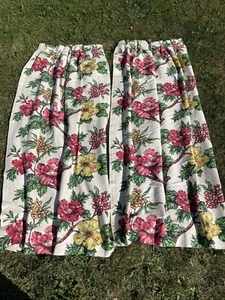 Vintage 1950’s Pink and Yellow Floral Bark Cloth Pleated  Drapes - Picture 1 of 7