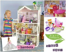 CASA DELLE BAMBOLE IN LEGNO ECOLOGICO GIOCO BIMBA + BAMBOLA STILE BARBIE 2018