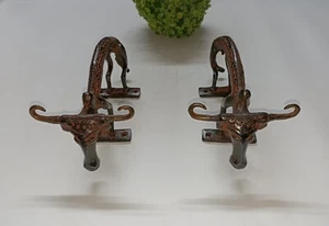Tribal Bull Design Grab Door Pull Set Brass Cattle Animal Door Handle Pair AJ203 - Picture 1 of 12