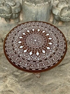 Antique Coffee Table, Mango Wood Bone Inlay Foldable Living Room Furniture - Picture 1 of 10