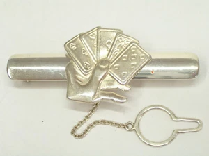 Tie Clip With Playing Cards In STERLING SILVER 925 - Men's Tie - - Picture 1 of 5