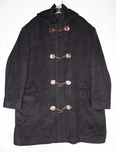 Lauren Ralph Lauren Over Coat Men's XL Black Wool Peacoat Toggles Lined Hooded - Picture 1 of 11