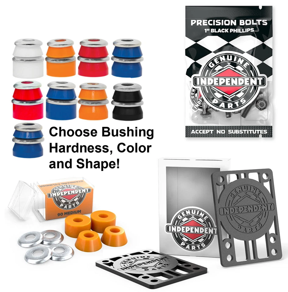 Skateboard Independent Bushings Choose Style 1/8" Riser Pads + 1" Hardware