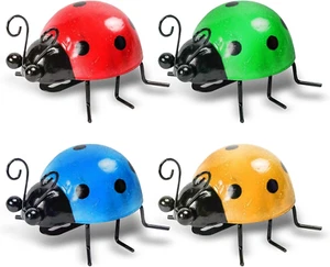 4 Pack Colorful Cute Metal Ladybugs Garden Wall Art Decorative Yard Decorations - Picture 1 of 12