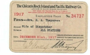 Antique 1917 CHICAGO, ROCK ISLAND & PACIFIC RAILWAY CO. Railroad Pass - Imagen 1 de 2